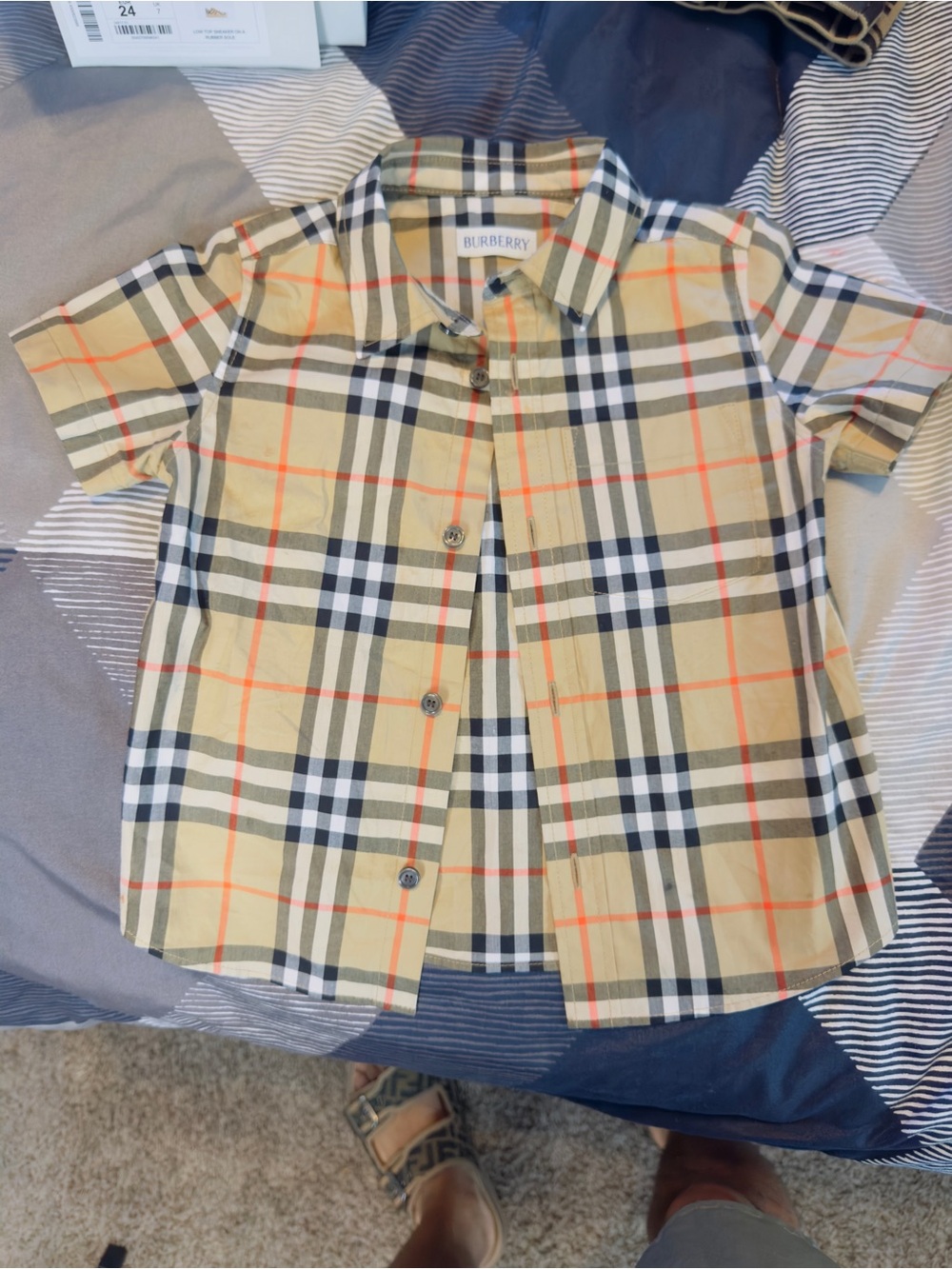 Burberry Beige Plaid Short-Sleeve Button-Down Shirt for Kids